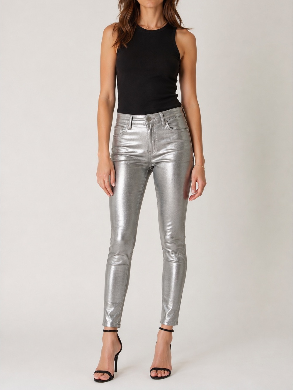 AG Adriano Goldschmied Skinny Jeans 24 Silver Farrah Shimmer Y2K 90's Coated